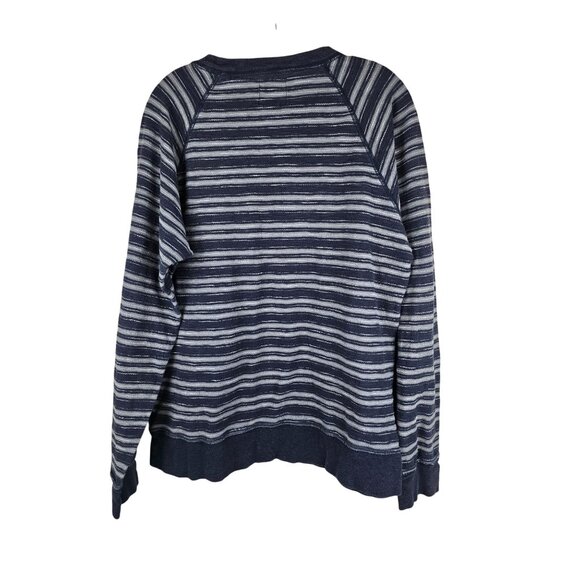 Billy Reid XL Navy Gray White Striped Cotton Crewneck Peru - Picture 4 of 9